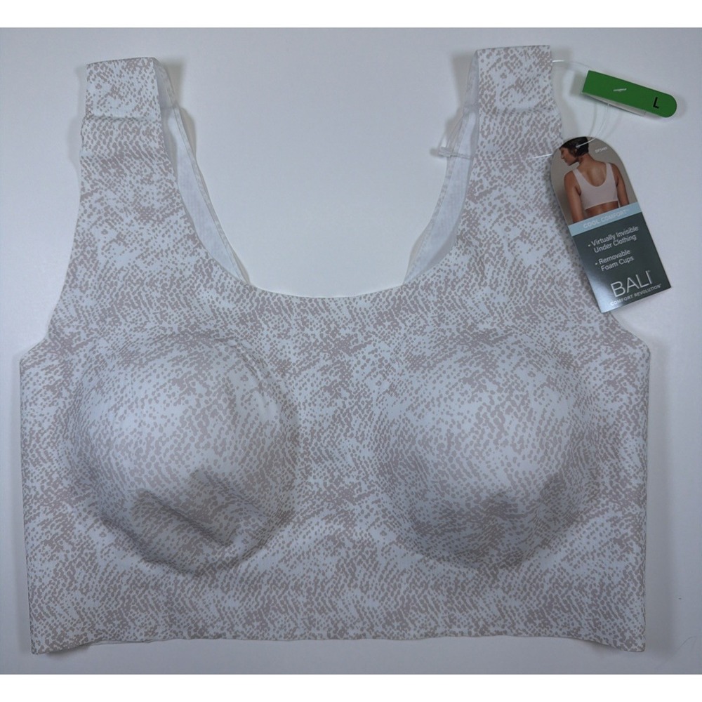 NWT Bali Wirefree Cool Comfort Bra L DF3491 Beige/White Print